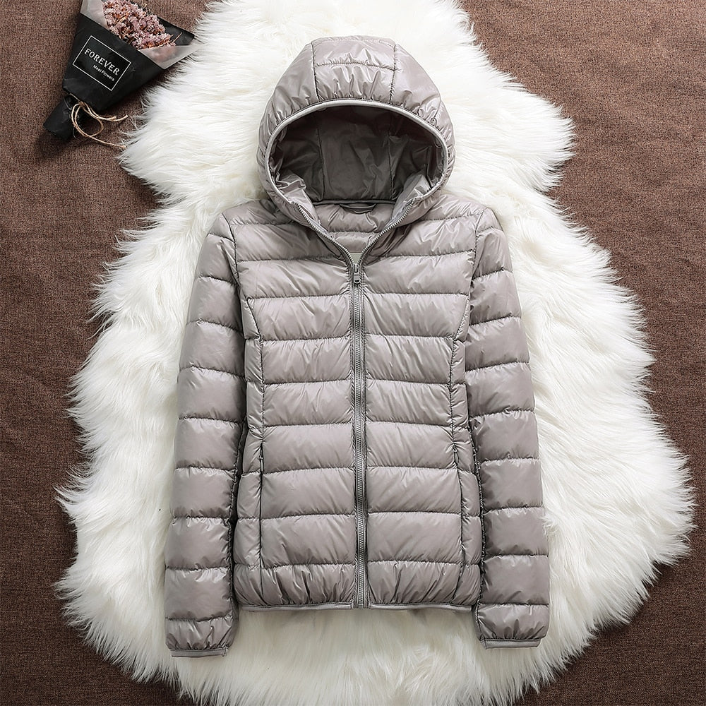 Manuela - Chaqueta Impermeable Con Plumas de Pato Blancas